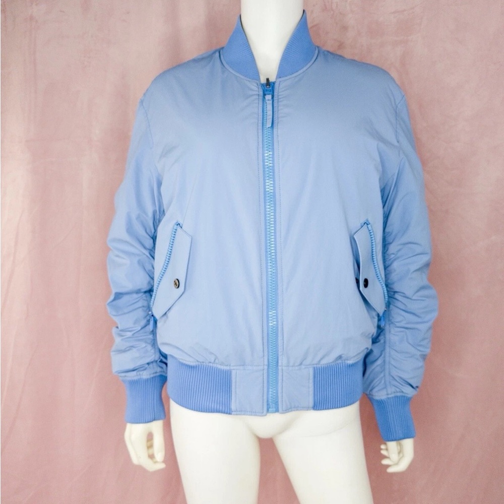 AZTECH MOUNTAIN Womens Blue Green Down Bomber Jacket Size Large Ski Reversible
